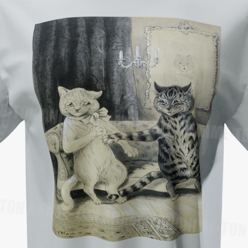 Louis Wain - Cat Art - Two Cats On A Couch - Tshirt - Cotton